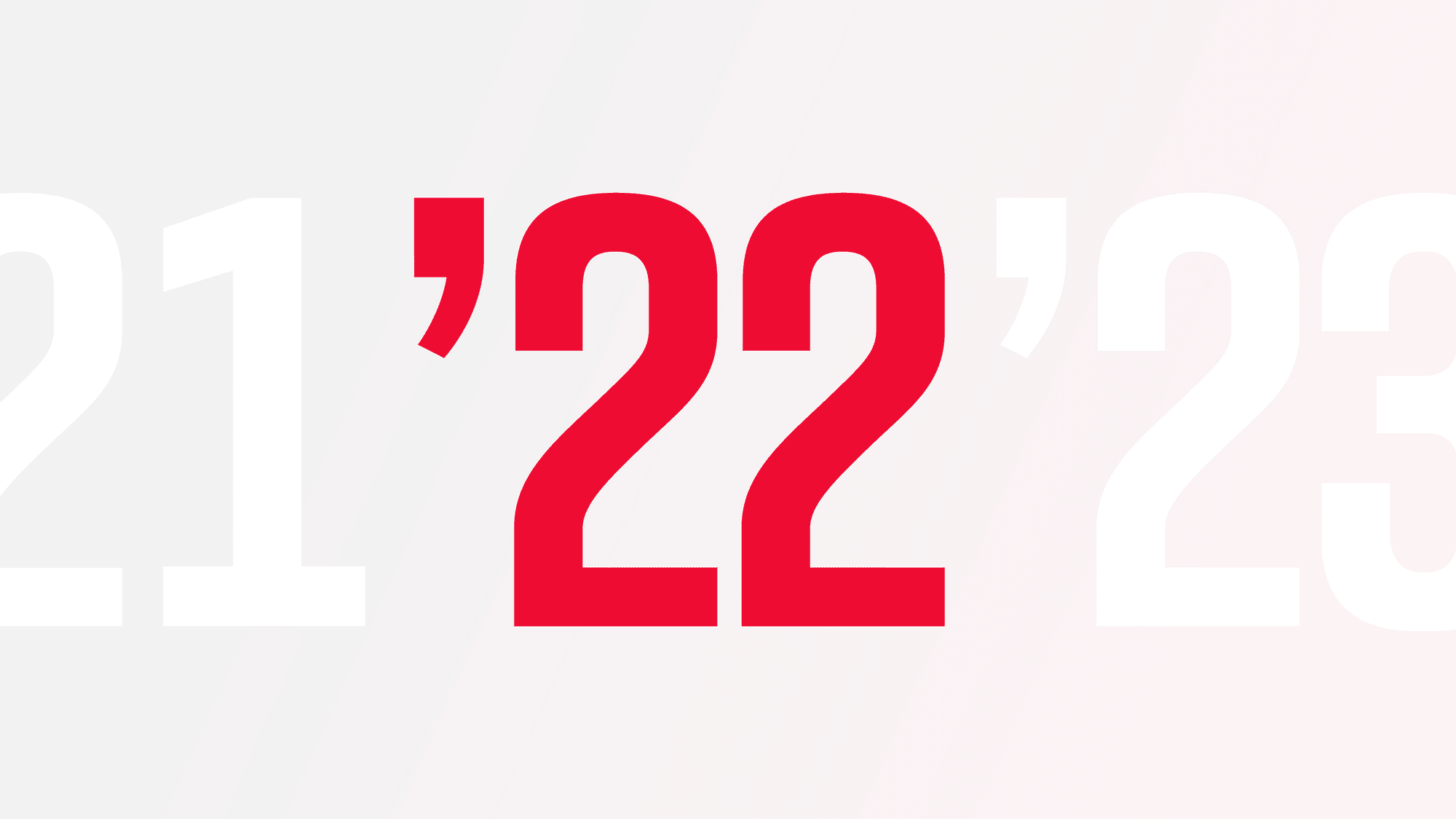 Stylized text displaying the years '21, '22, and '23 in red and white against a light background.