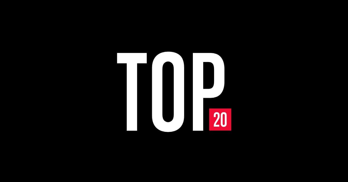Bold white text reading "TOP" with a red "20" on a black background.