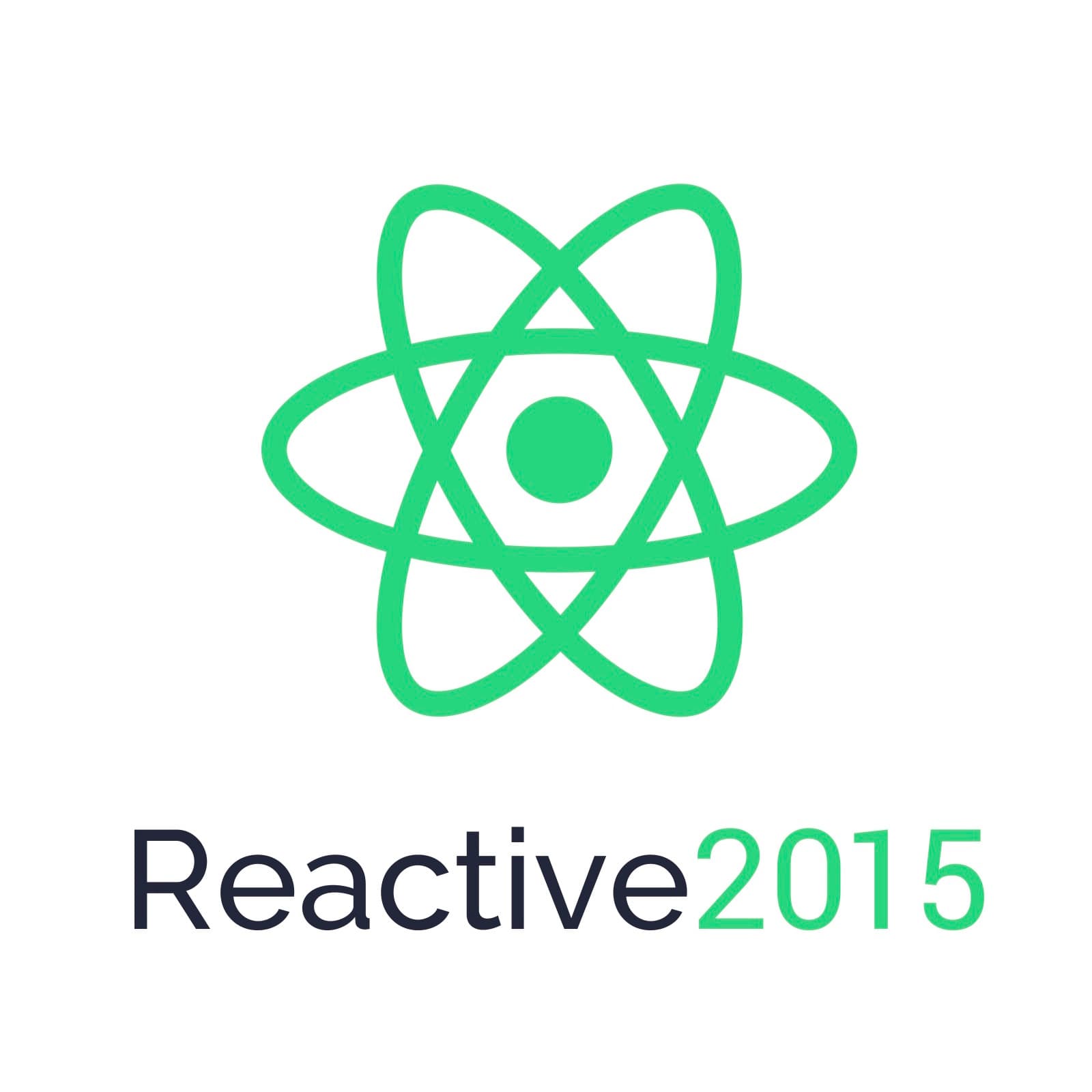 Logo for Reactive 2015 featuring a stylized green atom symbol above the text "Reactive2015."