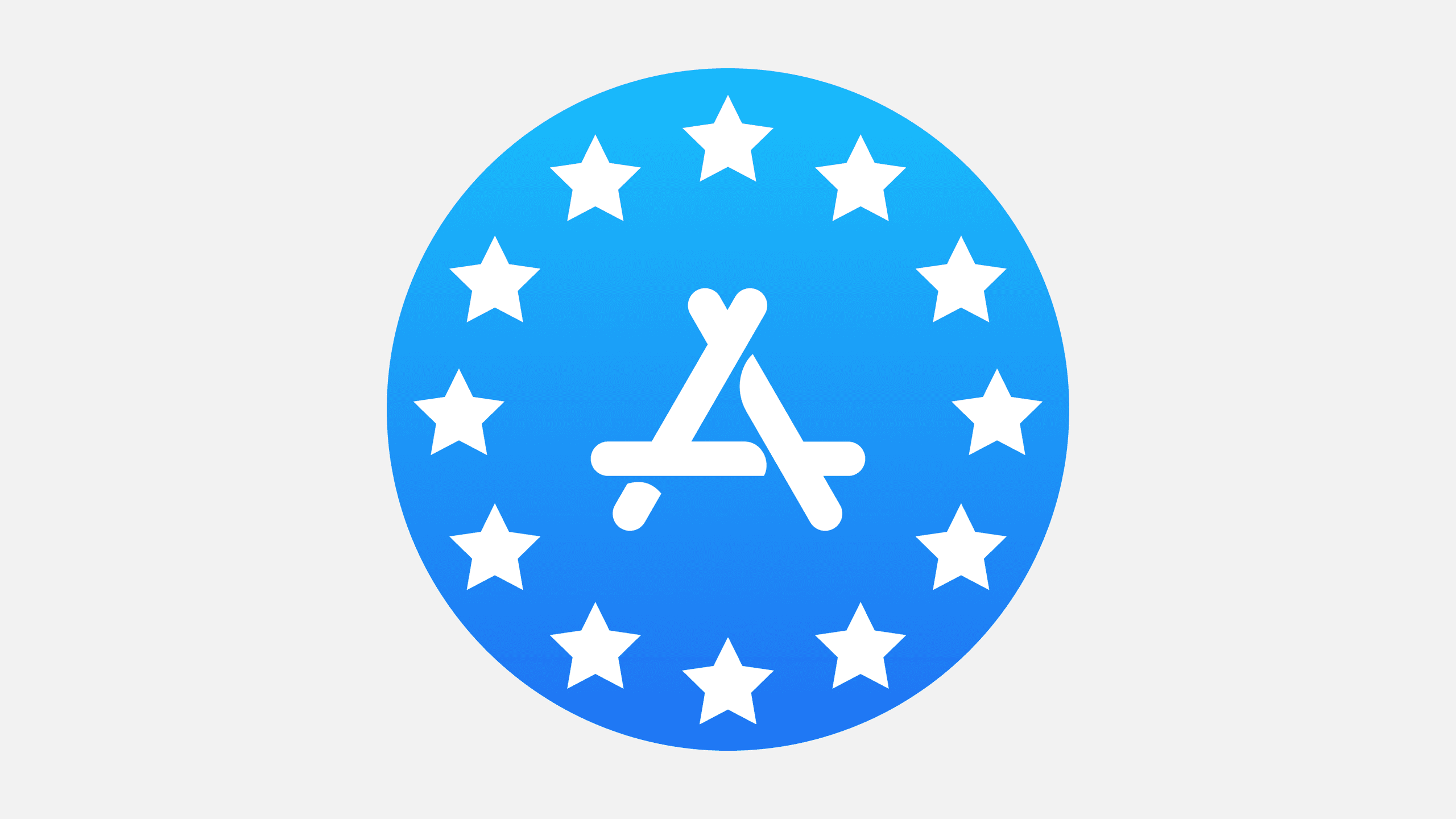 A blue circular logo featuring white stars and a stylized letter "A" representing an app store.