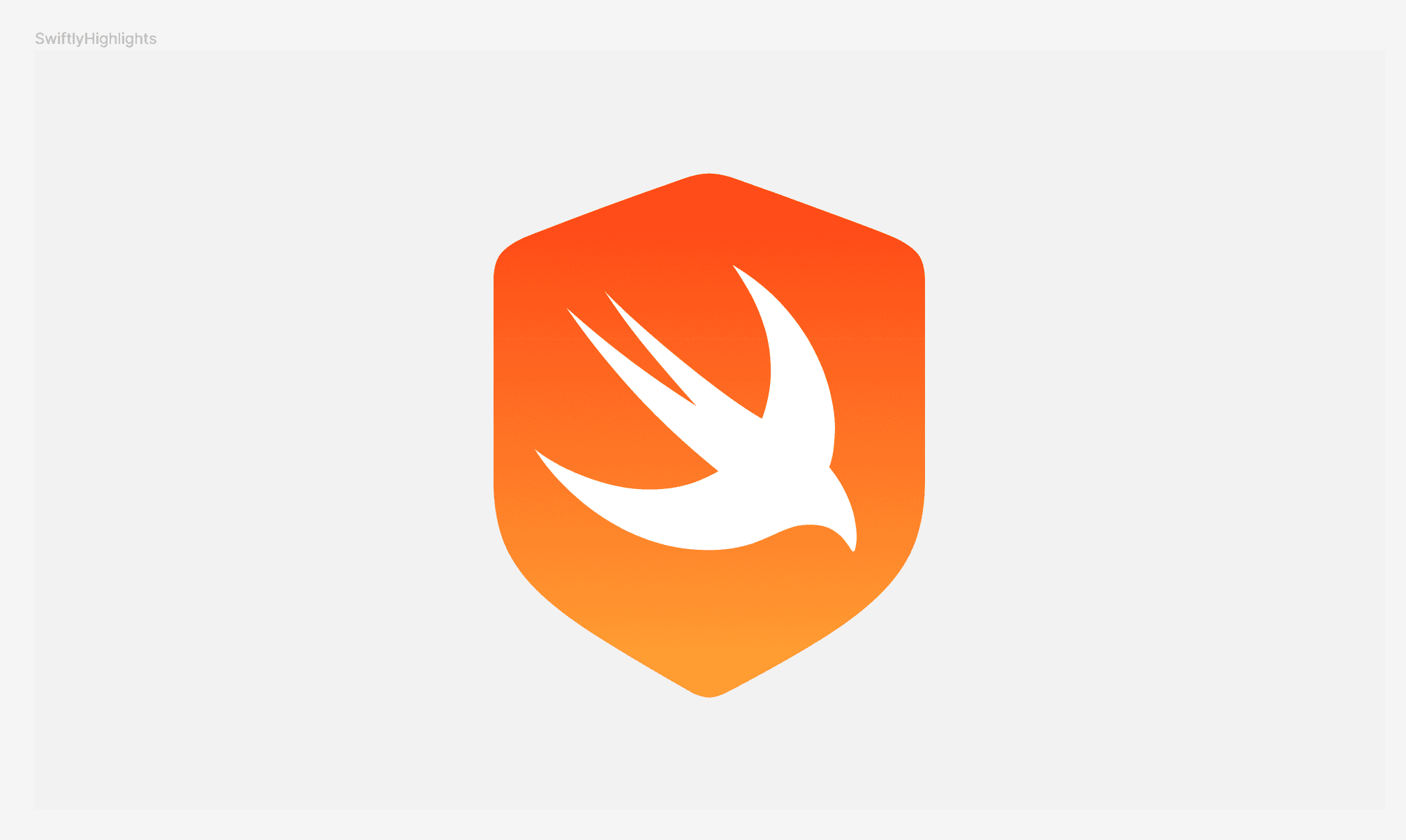 A stylized white bird logo on a gradient orange shield background, representing Swift programming.