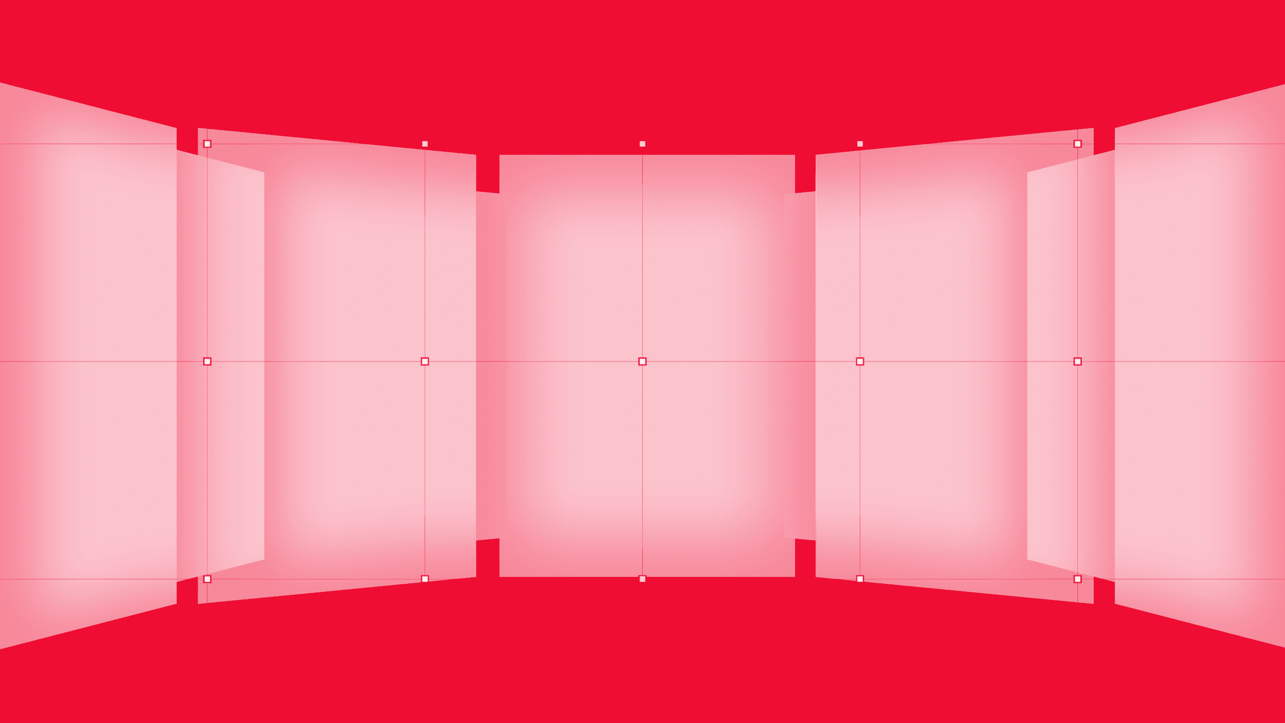 A series of translucent pink panels arranged in a curved formation against a red background.