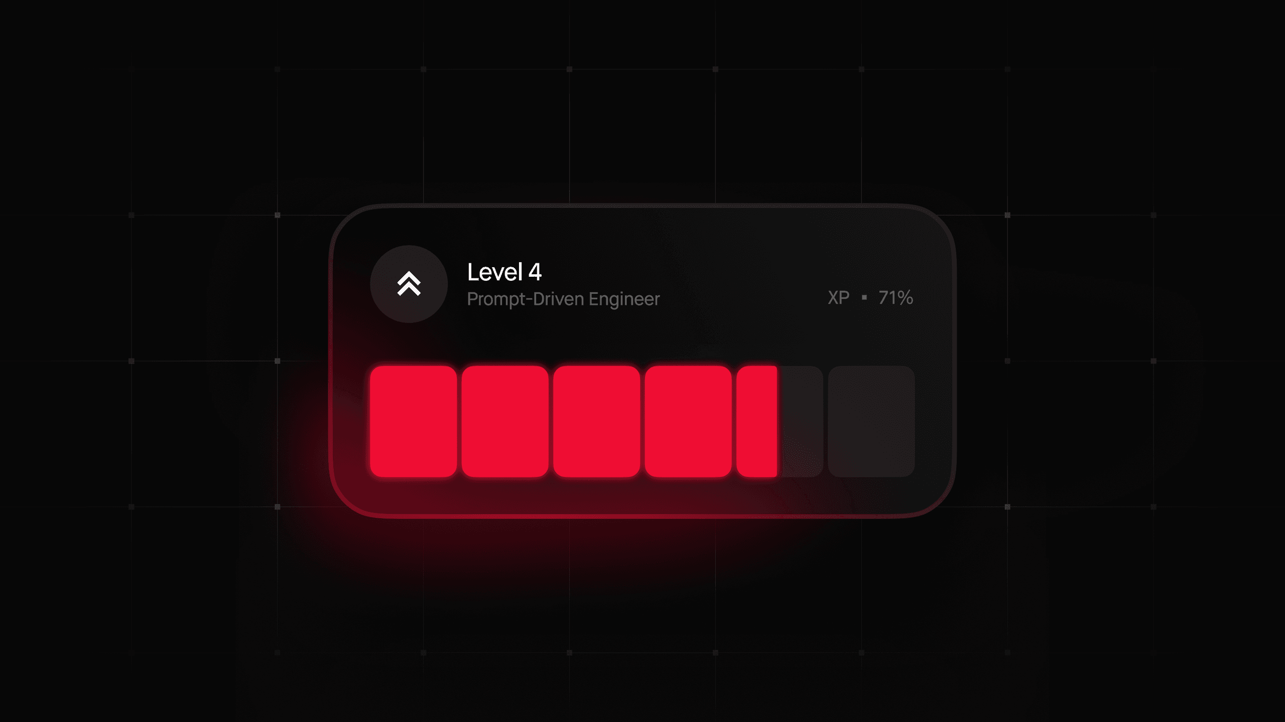 Level 4 badge for "Prompt-Driven Engineer," displaying 71% experience progress with red and gray completion bars.